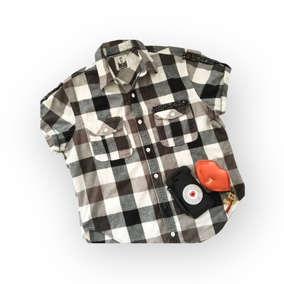 new LF Furst of a Kind  Sequin Embellish Plaid Flannel Shirt Shacket  Academia - Picture 9 of 16